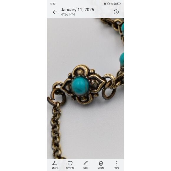 Gold Tone And Teal Turquoise Colored Floral Long Necklace 25 Inches‎ - Picture 5 of 8